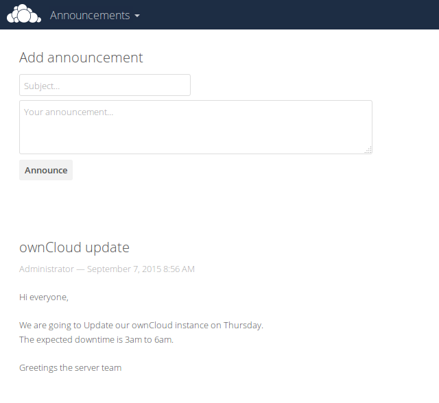 Announcement Center Frontpage